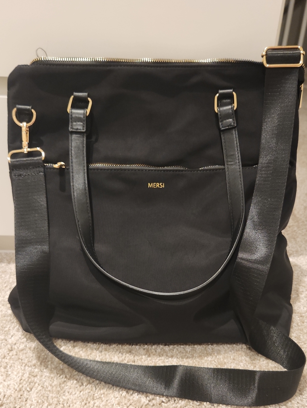 Mersi Black Tote with Gold Zipper Accent